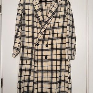 SHEIN Black and Cream Plaid Trench Coat